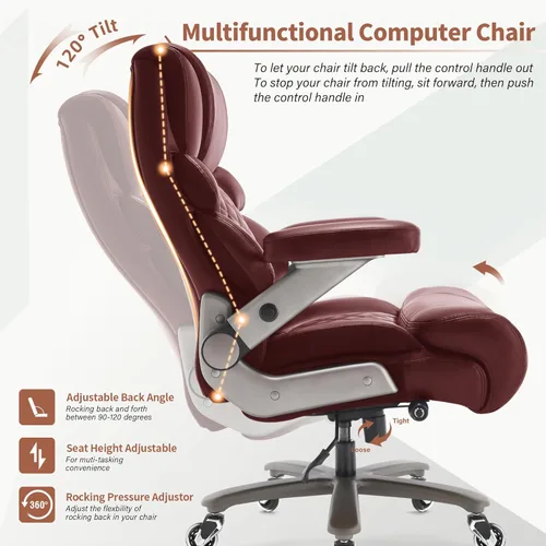 Miniatura 7 de VUZI Silla de oficina grande y alta de 700 libras - Silla grande para computadora con soporte lumbar ajustable, brazos plegables 3D, ruedas