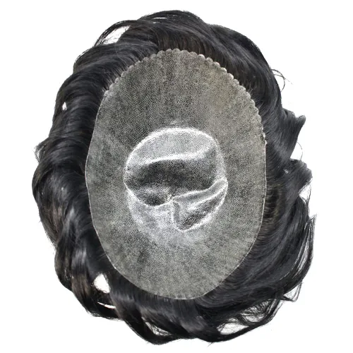 Miniatura 3 de Toupee para hombres de piel fina inyección de PU unidad de peluca para hombre, pieza de cabello humano natural real, sistema de reemplazo