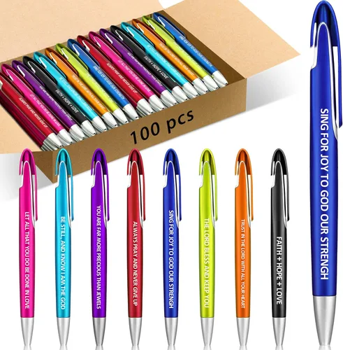 Miniatura 9 de Lincia 100 piezas de bolígrafos retráctiles de punta media para agradecimiento a empleados, bolígrafos de inspiración de tinta negra, regalos