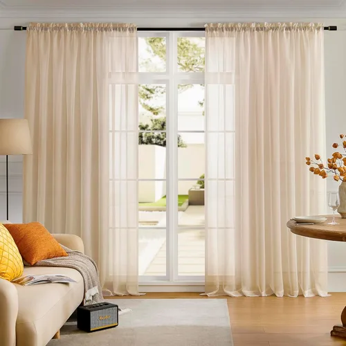 Miniatura 78 de Cortinas para ventana cortinas blancas traslúcidas de 90 pulgadas de largo, 2 paneles de cortinas de tul, paneles de ventana para cortinas de Blanco