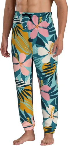 Miniatura 2 de ultaro Men's Casual Jogger Sweatpants Tropical Flowers and Palm Leaves Running Sweatpants with Pockets