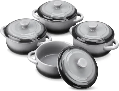 Miniatura 10 de LOVECASA Set Mini Cocotte, platos pequeños de cacerola de 12 oz con tapas, tazones de sopa con asas, ramequines de horneado individuales, aptos