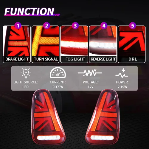 Miniatura 2 de Ensamble de Luces Traseras Archaic Compatible para Mini Cooper R50 R52 R53 2001-2007, Lámparas Traseras Union Jack para Mini Cooper Rojo