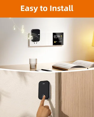 Miniatura 5 de Timbre inalámbrico sin batería, no necesita pilas, fácil instalación, rango de 600 pies, 38 campanillas, volumen ajustable, impermeable para aula