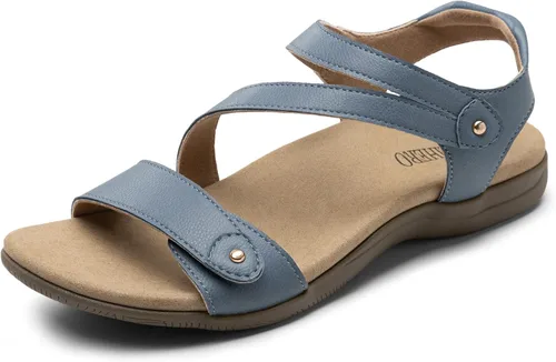 Miniatura 7 de Rihero Sandalias ortopédicas para mujer, con soporte de arco, cómodas sandalias planas con correa ajustable para caminar en la playa en verano