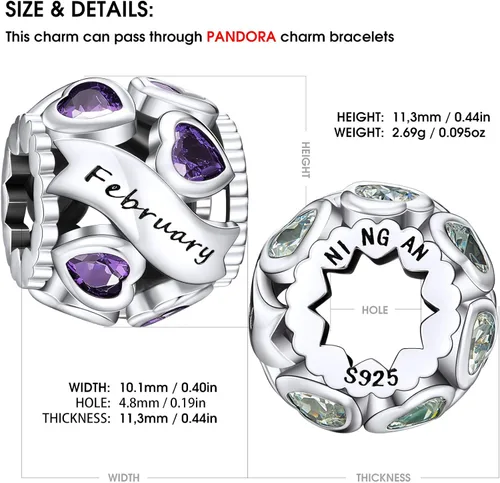 Miniatura 3 de NINGAN Dijes de piedra natal de febrero + dije de nacimiento de mariposa y violeta de febrero para pulsera