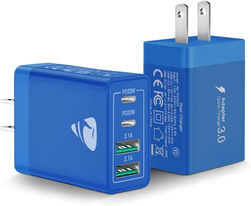 Miniatura 14 de Paquete de 2 Cargadores de Pared USB C, Bloque Cargador Rápido USB C de 40W y 4 Puertos con Puerto Dual QC+PD 3.0 Adaptador de Energía, Cargador
