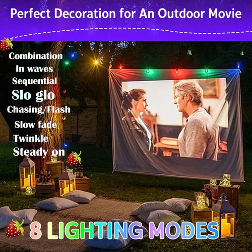 Miniatura 7 de ITICdecor C7 - Guirnalda de luces solares de fresa, 31 pies, 50 luces LED coloridas IP65, impermeable, encendido/apagado automático, cable verde