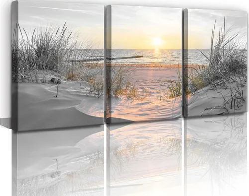 Miniatura 11 de Yxbhhym - Arte de pared en blanco y negro con temática de puesta de sol en la playa, decoración costera para la habitación, imagen del océano