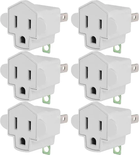 Miniatura 15 de JACKYLED - Clavija convertidora de 3 a 2 navajas, adaptador de toma a tierra. Convertidor de pared de material ignífugo resiste hasta 392 °F