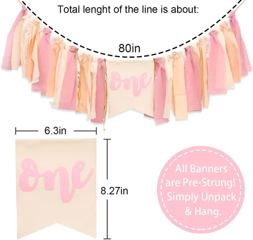 Miniatura 2 de Cartel para silla alta de primer cumpleaños con tema rosa para niña, decoración bohemia para el primer cumpleaños con diseño de pastel (PINK ONE HF)