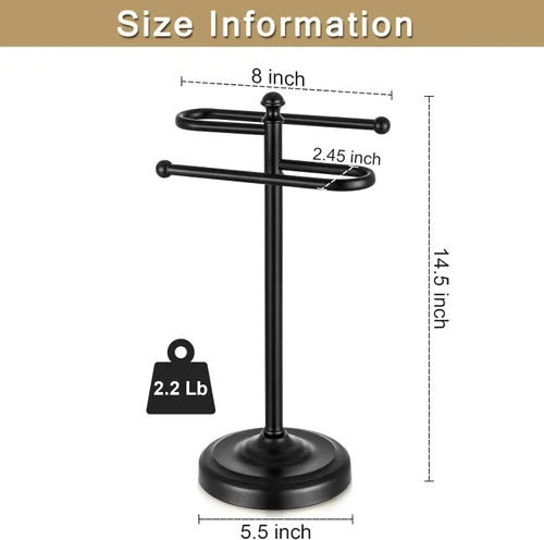 Miniatura 5 de Toallero de mano, soporte para toallas de mano de acero inoxidable 304 para encimera de baño, cocina, base ponderada en forma de S de 14.5 pulgadas