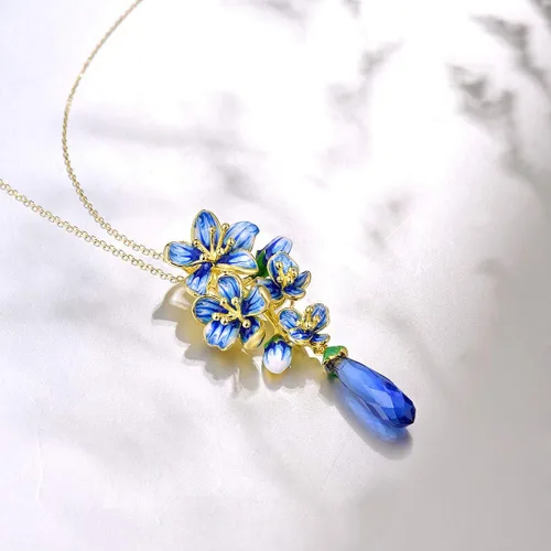 Miniatura 5 de Santuzza Colgante de plata de ley 925 hecho a mano con flores esmaltadas para mujer