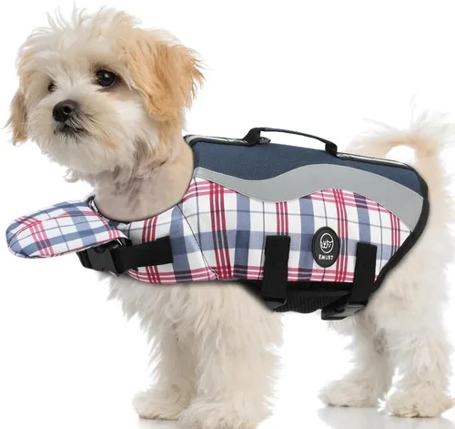 Miniatura 23 de EMUST Chalecos salvavidas ajustables para perros pequeños con flotabilidad mejorada, chaleco de natación para perros pequeños con asa de rescate