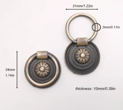 Miniatura 2 de 12 piezas de anillo antiguo para cajón, tirador de armario, cajón de armario, pomo de vestidor, latón antiguo 12 piezas color bronce