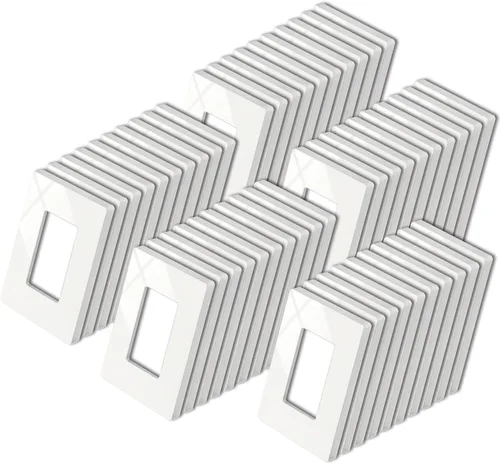 Paquete de 50 placas BESTTEN de pared sin tornillos de 1 banda, USWP4 brillante blanco roto, cubierta de salida de decorador, placa frontal para
