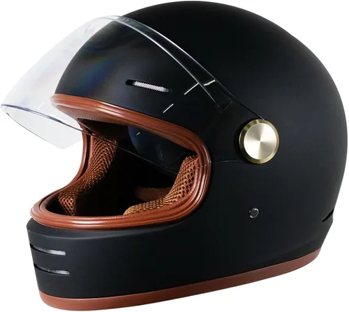 Miniatura 9 de Casco retro para motocicleta Loyoriwy para adultos: Casco integral vintage con sistema de ventilación, diseño impermeable para motociclismo Negro