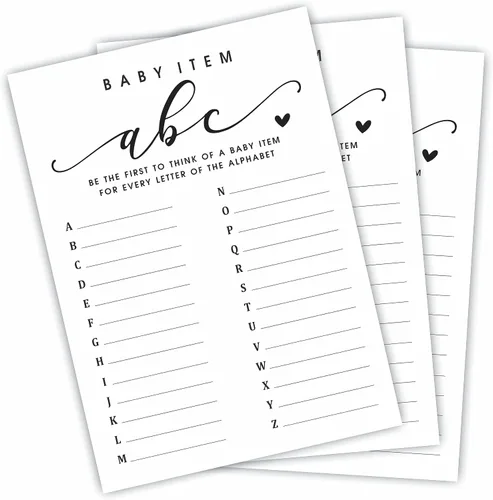 Tarjetas de juego del alfabeto – Actividad de baby shower y recuerdos de fiesta (paquete de 30) – 5 x 7 pulgadas, estilo minimalista de doble cara