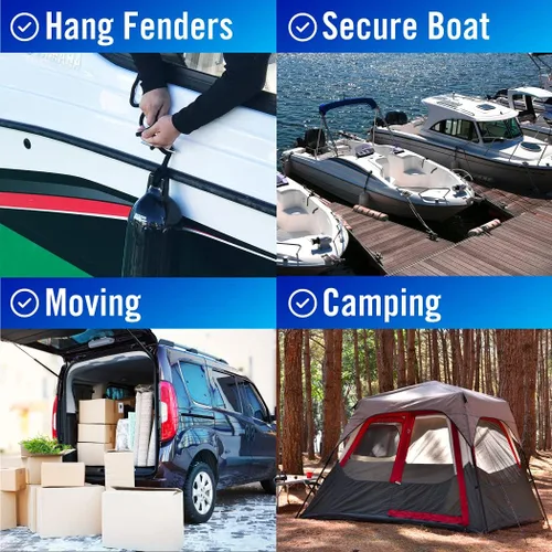 Miniatura 7 de Líneas para defensas de barco, cuerda de nailon trenzado doble de 3/8 pulgadas, 6 pies con bucle, paquete de 2, negro, para boya, amarre de moto