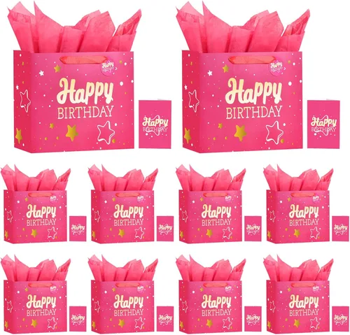 Miniatura 24 de Powbrace Bolsa de regalo de cumpleaños negra con papel de seda y tarjeta de felicitación, 13 x 10.2 x 4.9 pies, mediana