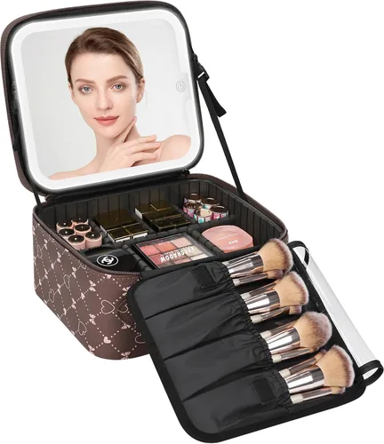 Miniatura 17 de Relavel Estuche de maquillaje con espejo LED, 01-Negro, Bolsa de maquillaje de viaje con espejo LED para niñas