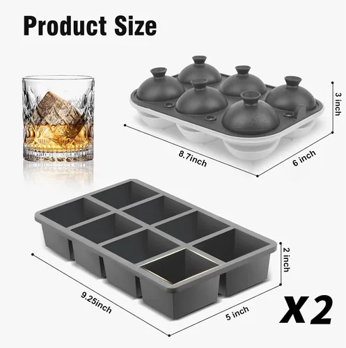 Miniatura 2 de Samuelworld Combo de Bandeja de Hielo Premium (16 Cubitos de Hielo/6 Bolas de Hielo), Fabricador de Esferas de Hielo Grandes y Bandejas de Cubitos