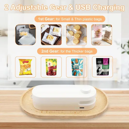 Miniatura 7 de Sellador de bolsas 2 en 1 con cortador e imán, mini máquina de sellado térmico recargable para papas fritas, aperitivos, almacenamiento