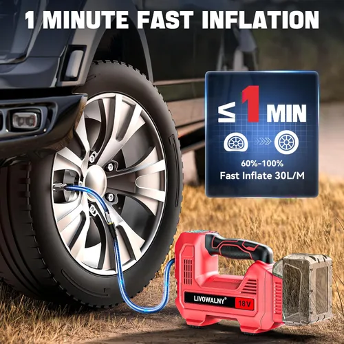 Miniatura 4 de Compresor de aire inalámbrico para inflador de neumáticos de 160 PSI, compatible con batería Milwaukee de 18 V, bomba de aire portátil LIVOWALNY