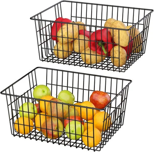 SANNO Cestas de almacenamiento de metal para congelador, cesta de almacenamiento de alambre para cocina, despensa, baño, grande, de metal, para