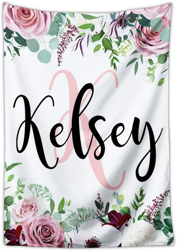 Manta de bebé personalizada con nombre para niñas, mantas con nombre de bebé floral personalizadas para bebés, recién nacidos