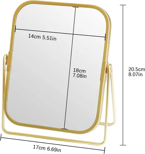Miniatura 8 de Espejo de maquillaje de mesa dorado, espejo de tocador cuadrado de doble cara, espejo de escritorio para baño casero