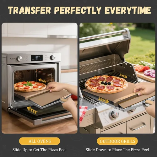 Miniatura 2 de Pala deslizante para pizza, bandeja deslizante de metal grande de 15 x 13 pulgadas, para hacer 12 pulgadas, tablero de pizza de metal de acero
