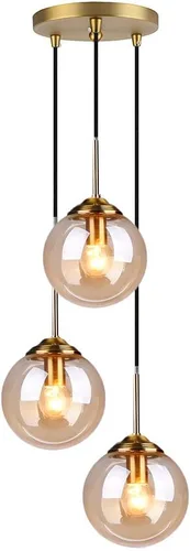 H XD GLOBAL Lámpara colgante industrial retro de loft de 3 vías, lámpara de araña en racimo, accesorio de lámpara colgante de latón con pantalla de