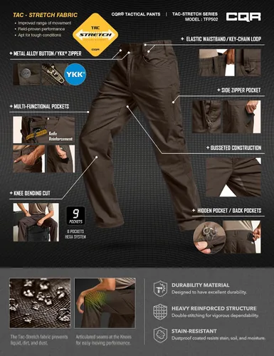Miniatura 97 de CQR – Pantalones tácticos elásticos tipo cargo para hombre, resistentes al agua, de tela ripstop (antidesgarros), ligeros, ideales para uso diario