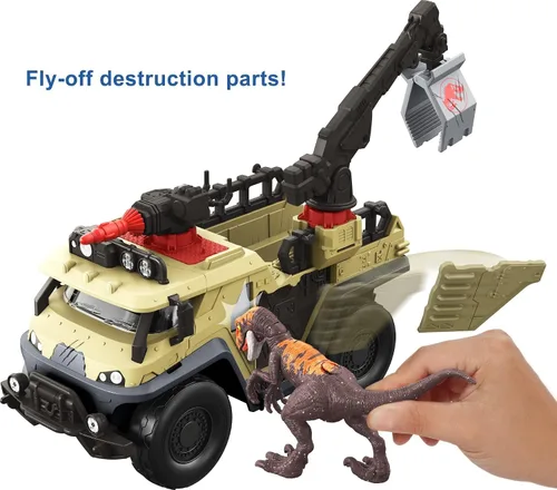 Miniatura 3 de Mattel Mundo Jurásico Dominion Camión de Captura y Aplastamiento y Juego de Dino con Figura de Acción de Velociraptor, Vehículo con Funciones