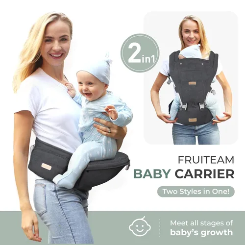 Miniatura 2 de FRUITEAM Portabebés de recién nacidos a niños pequeños, 6 en 1 ergonómico y ajustable con soporte lumbar para todas las estaciones, manos libres, se