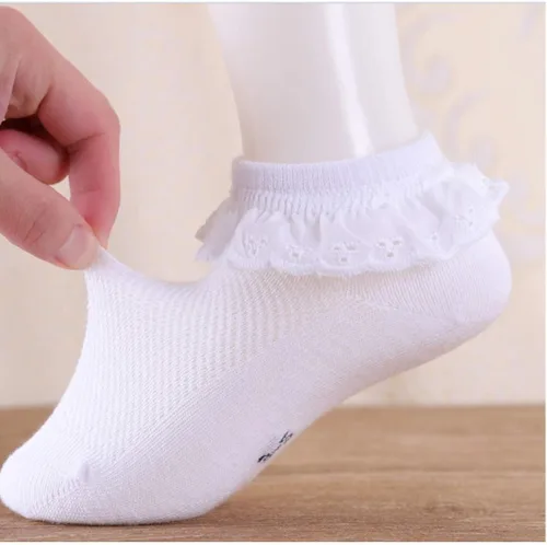 Miniatura 5 de Twtility - Calcetines de encaje con volantes y ojales para bebé y niña, de algodón, con volantes