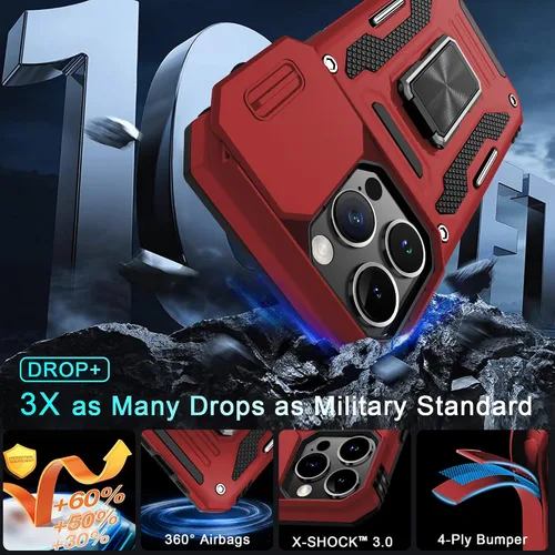 Miniatura 213 de DEERLAMN Funda para iPhone Xs Max con funda deslizante para cámara + protector de pantalla, soporte giratorio de anillo de grado militar a prueba