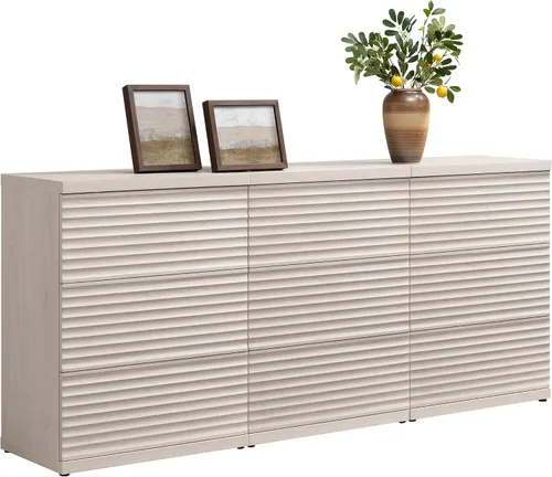 Miniatura 14 de SICOTAS Aparador buffet con almacenamiento, moderna credenza de acento acanalada con 3 cajones más grandes, mesa consola multimedia de mediados