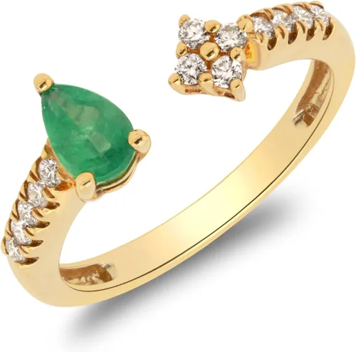Miniatura 8 de Gin & Grace Anillo de esmeralda natural de Zambia de oro amarillo de 10 quilates con diamantes para mujer. Joyería hecha a mano