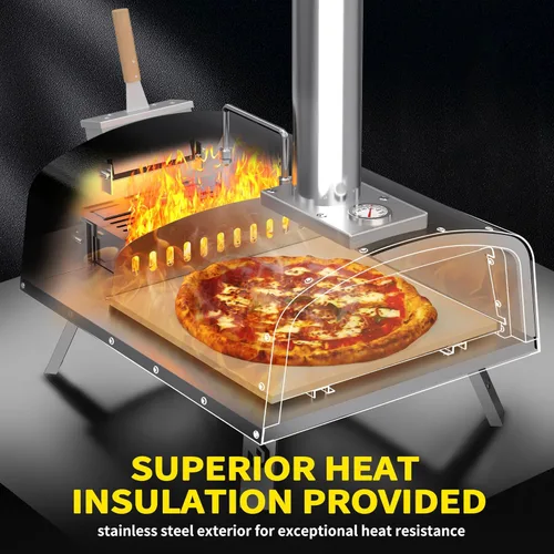 Miniatura 4 de PIZZELLO Horno de pizza de 16" para exteriores de propano y leña Multi-combustible horno de pizza grande de acero inoxidable con quemador de gas