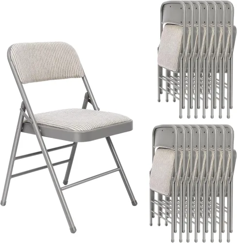Miniatura 16 de Juego de 4 sillas plegables de tela con cojín acolchado y respaldo, asiento plegable para interiores y exteriores con marco de acero para el hogar
