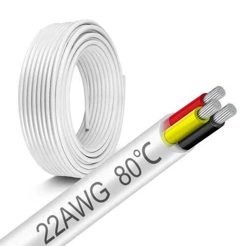 Cable eléctrico de calibre 22 de 3 conductores, cable LED de baja tensión trenzado de 50 pies 22 AWG, cable de conexión de cobre estanñado 22/3,