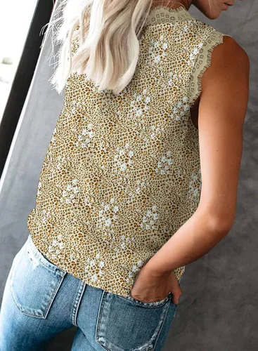 Miniatura 141 de VIISHOW - Camiseta sin mangas, sexy, con cuello en V y bordes de encaje para mujer, camisola de vestir, camisas de gasa, sin mangas, casuales