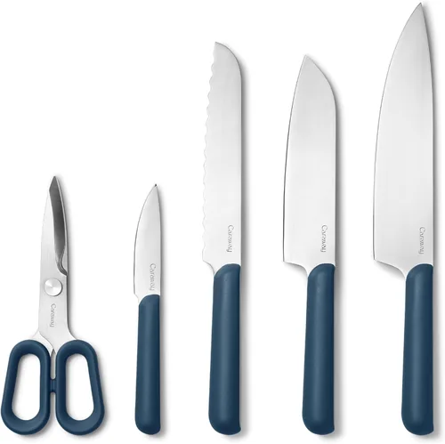Caraway Juego de 5 cuchillos de cocina alemanes de alta calidad con hoja de acero alemán, asas ergonómicas, sin microplásticos, color azul marino