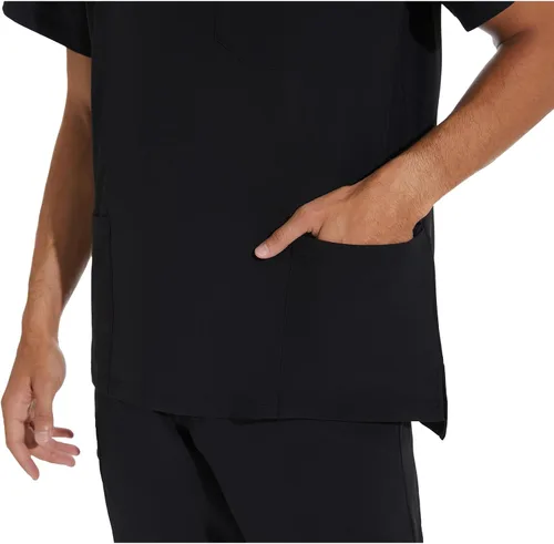 Miniatura 5 de COZYFIT Conjunto de ropa quirúrgica para hombre camiseta elástica con cuello en V y pantalón deportivo con 8 bolsillos, cintura de yoga, ropa
