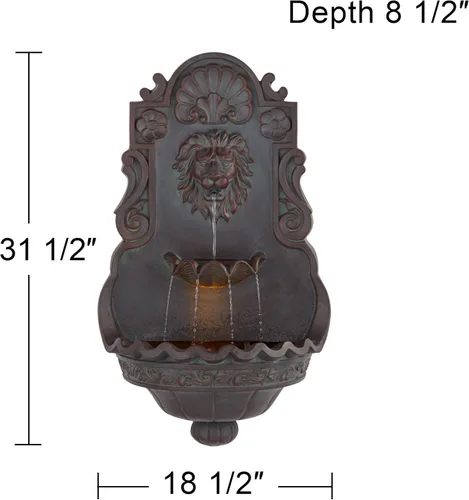 Miniatura 4 de Fuente de pared de león real de 31.5 pulgadas de alto, gran decoración rústica para interiores y exteriores, de bronce, con luz LED, estatua