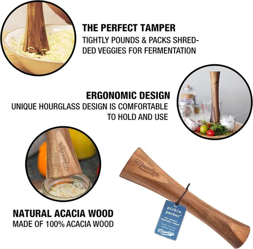 Miniatura 3 de Masontops Envasadora de pepinillos - Tamper de fermentación vegetal de madera de acacia - Pounder de chucrut de col - Herramienta de fermentación