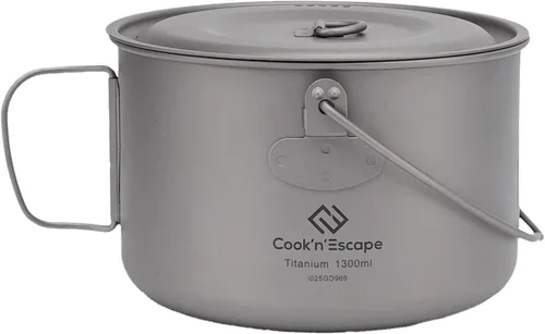 COOK'N'ESCAPE Utensilios de cocina de titanio para acampar, kit de desorden de cantina, comedor de camping con olla y sartén, utensilios de cocina