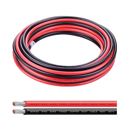 Miniatura 10 de Cable de calibre 6, iGreely 10 pies negro y 10 pies rojo 6 AWG cable eléctrico de cobre estañado, 2 cables aislados de un solo conductor trenzado
